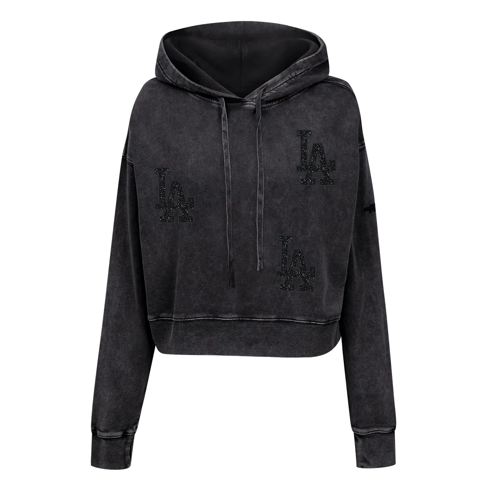 MLB LOS ANGELES DODGERS WASHED CRYSTALLINE WOMEN'S ENZYME WASH FT CROP