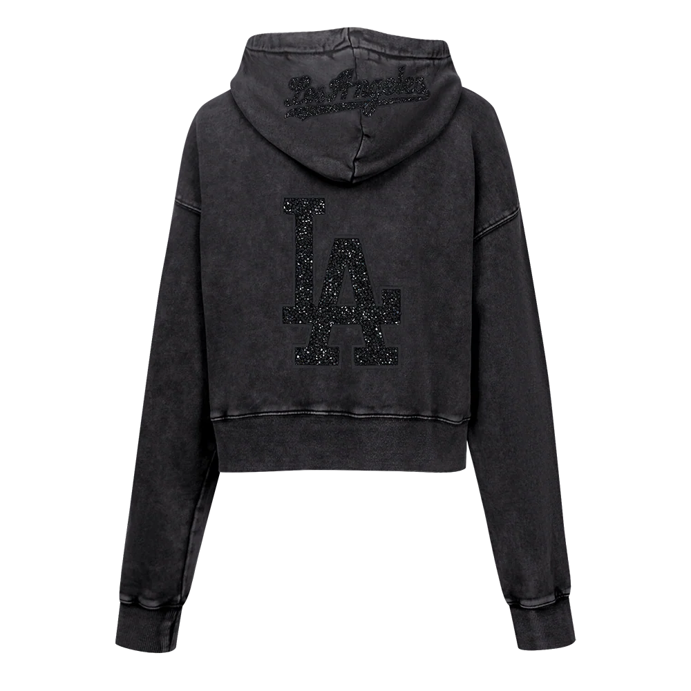 MLB LOS ANGELES DODGERS WASHED CRYSTALLINE WOMEN'S ENZYME WASH FT CROP