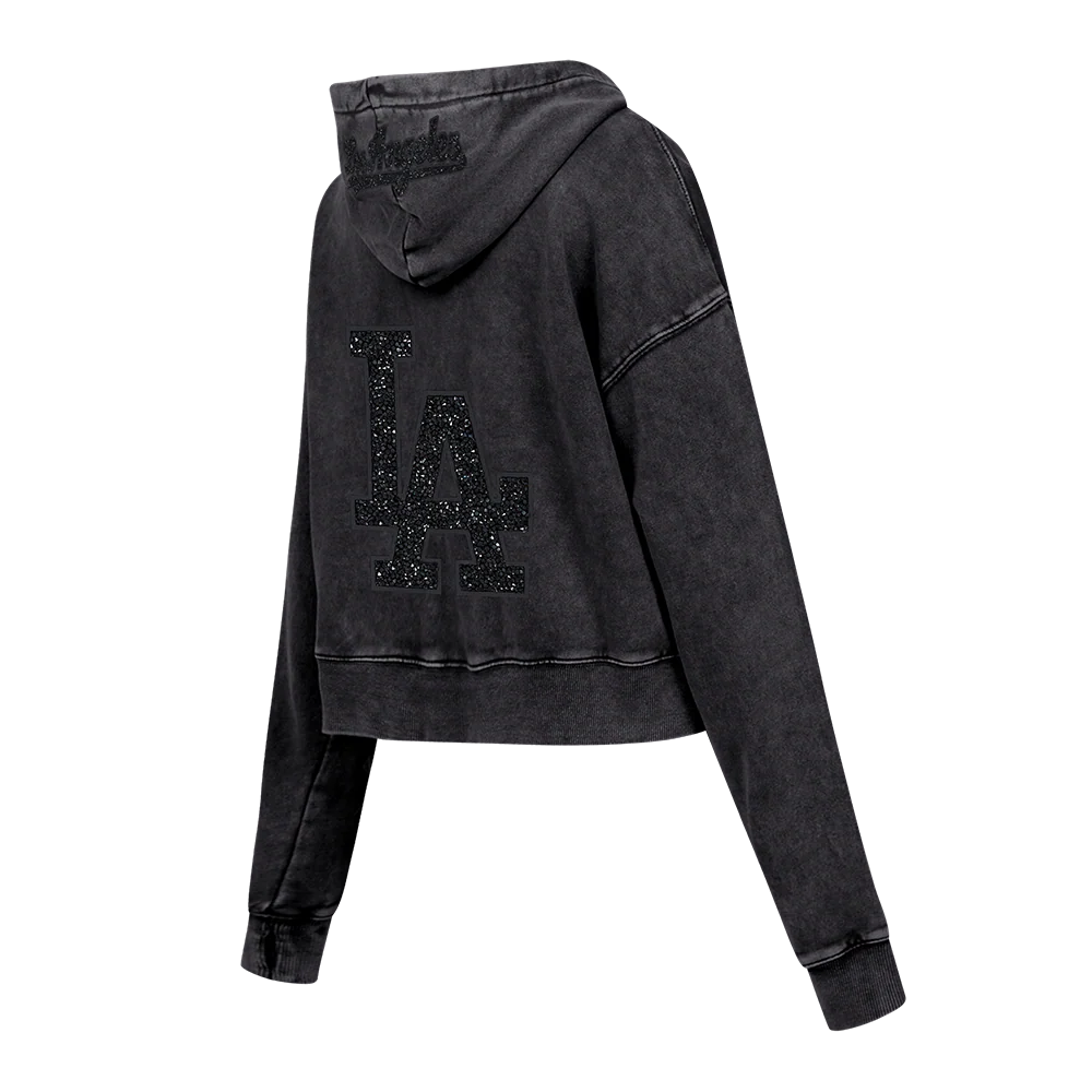 MLB LOS ANGELES DODGERS WASHED CRYSTALLINE WOMEN'S ENZYME WASH FT CROP