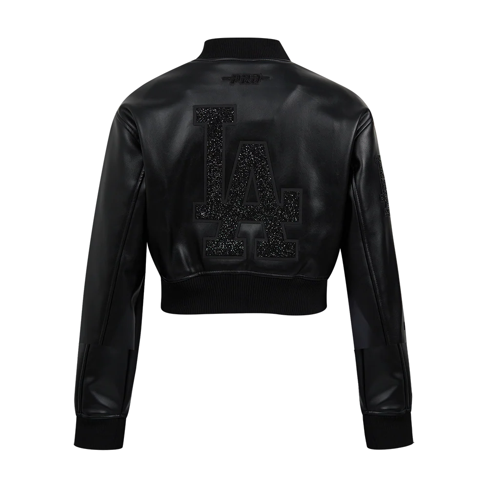 MLB LOS ANGELES DODGERS WASHED CRYSTALLINE WOMEN'S CROPPED LEATHER VAR