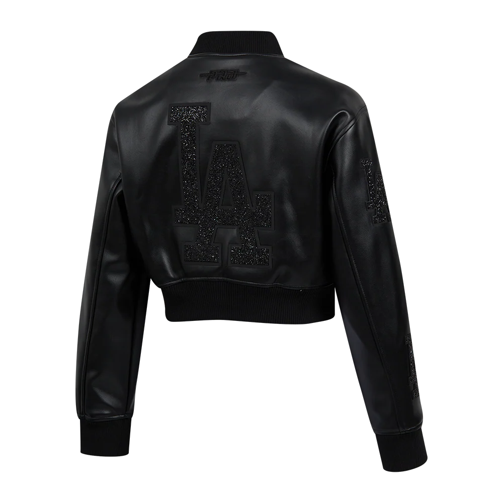 MLB LOS ANGELES DODGERS WASHED CRYSTALLINE WOMEN'S CROPPED LEATHER VAR