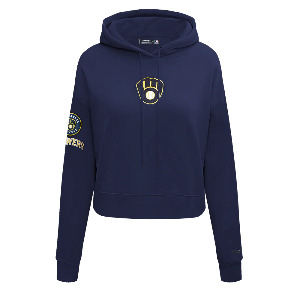 MLB MILWAUKEE BREWERS CLASSIC WOMEN'S CROPPED PULLOVER HOODIE