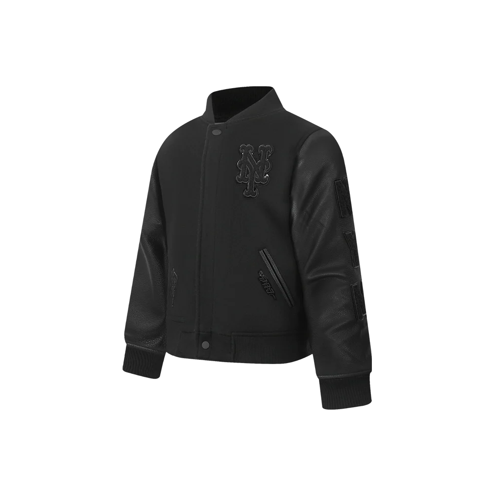 MLB NEW YORK METS TRIPLE BLACK TODDLER BOYS WOOL VARSITY JACKET