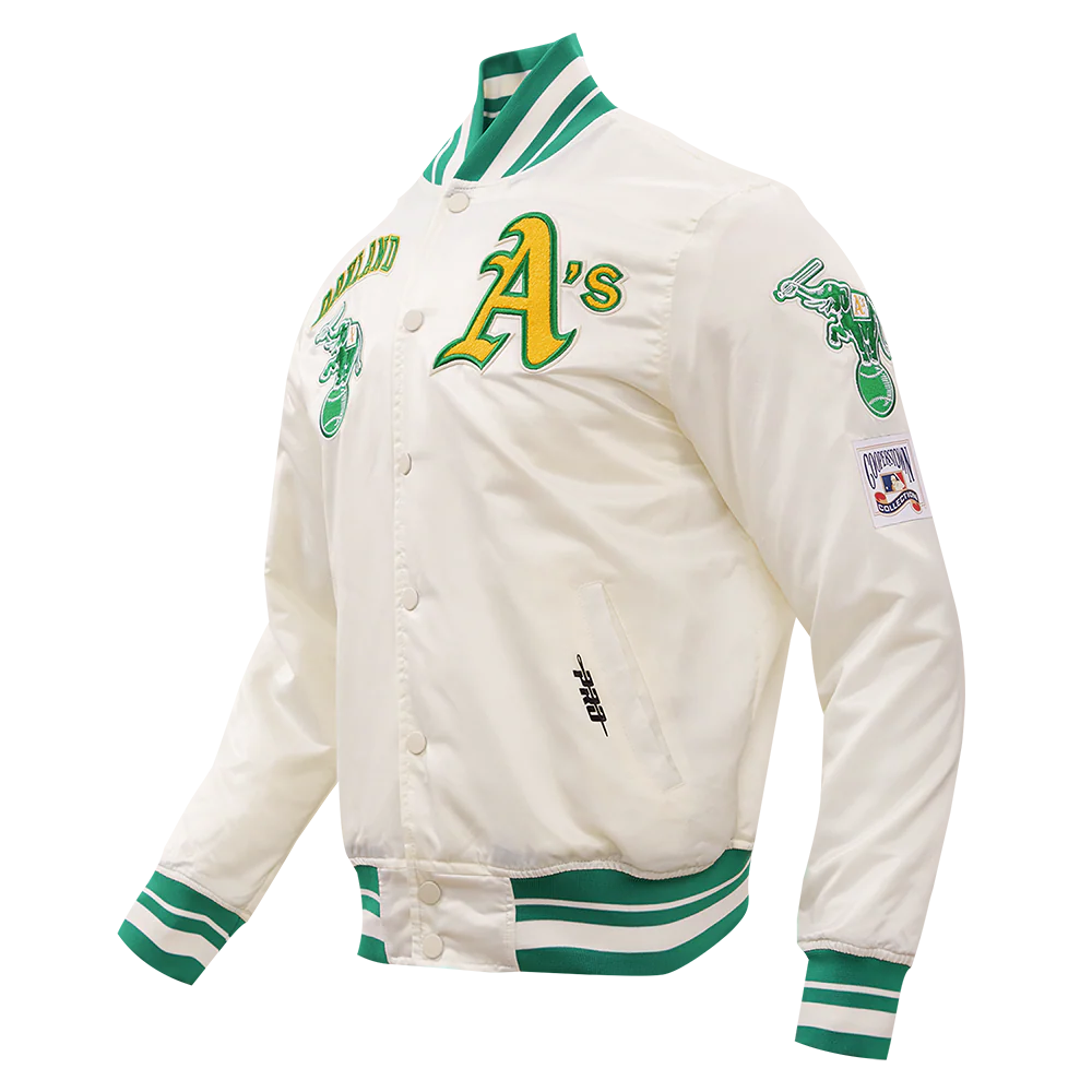 MLB OAKLAND ATHLETICS RETRO CLASSIC MEN'S RIB SATIN JACKET
