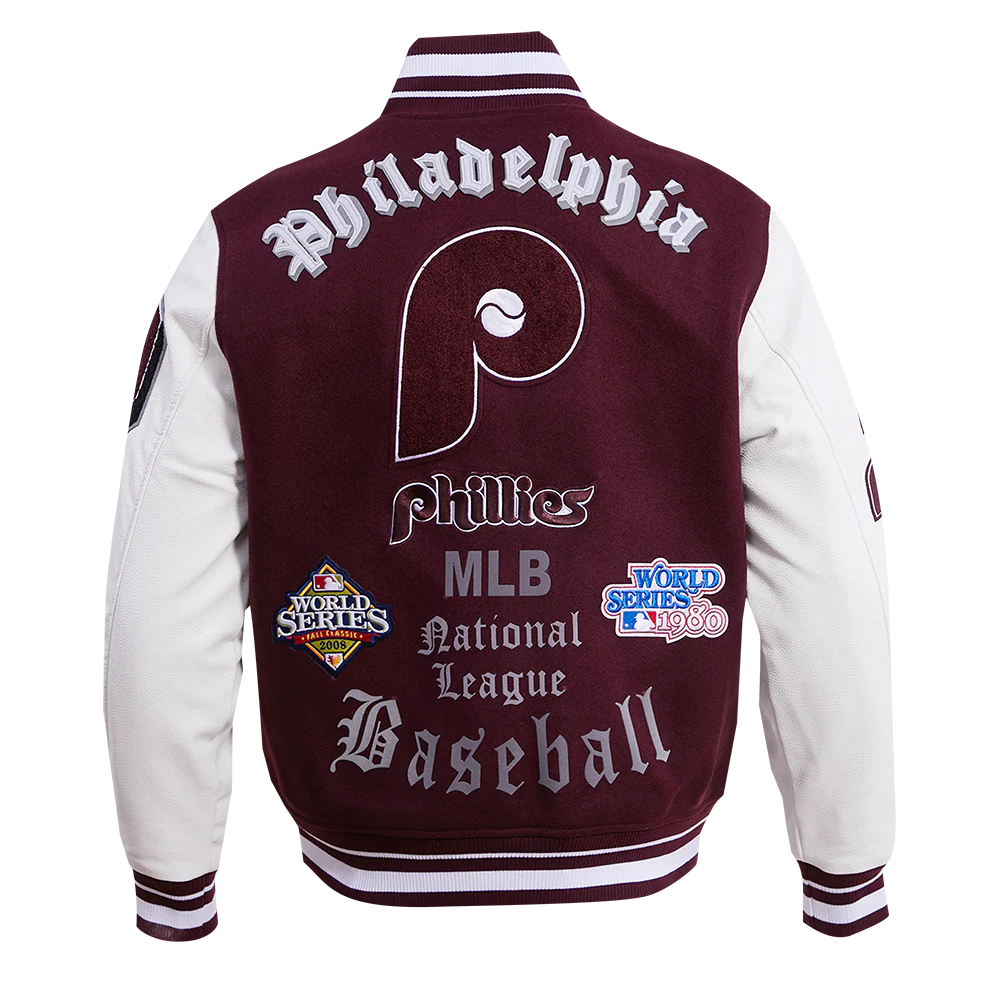 MLB PHILADELPHIA PHILLIES OLD ENGLISH WOOL MEN'S VARSITY JACKET