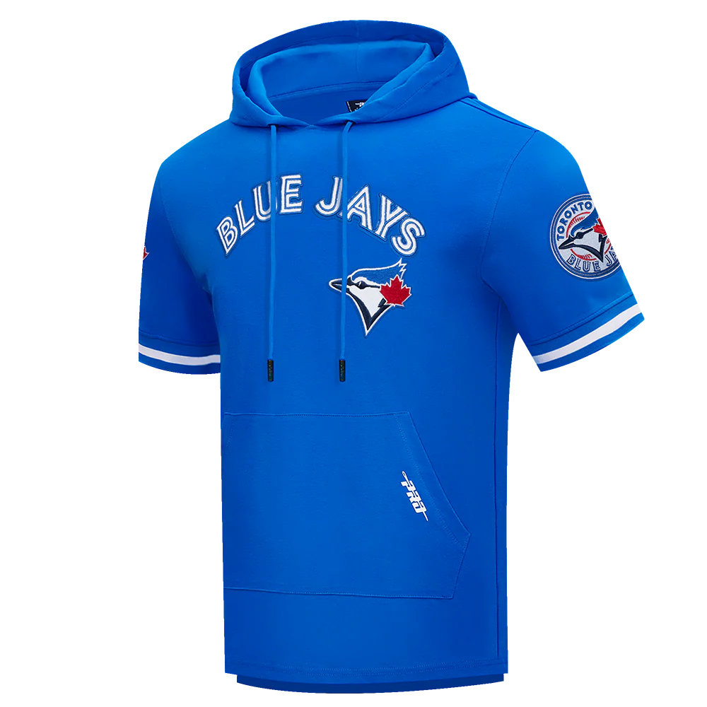 MLB TORONTO BLUE JAYS CLASSIC CHENILLE MEN'S DOUBLE KNIT SHORT SLEEVE PULLOVER HOODIE