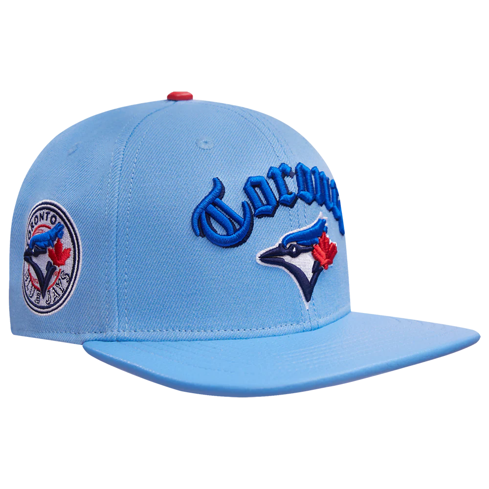 MLB TORONTO BLUE JAYS OLD ENGLISH UNISEX 6 PANEL LEATHER STRAPBACK