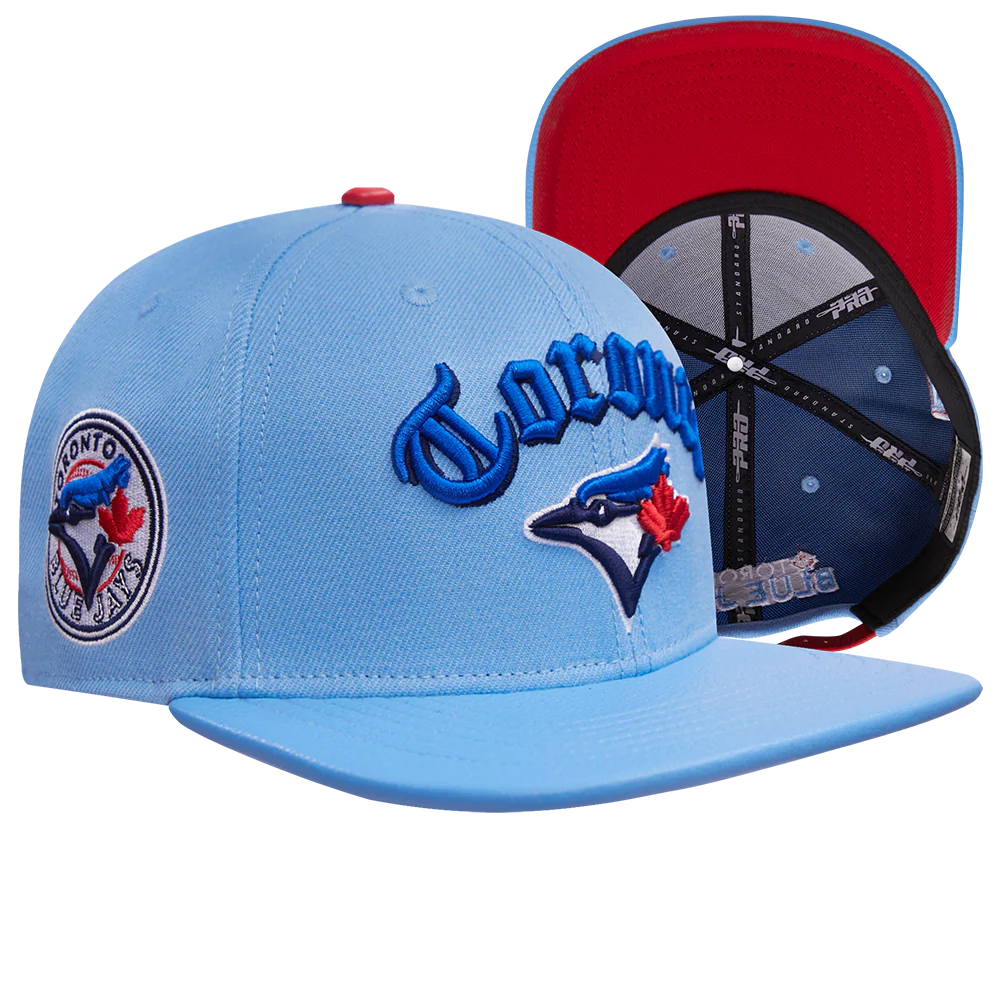 MLB TORONTO BLUE JAYS OLD ENGLISH UNISEX 6 PANEL LEATHER STRAPBACK
