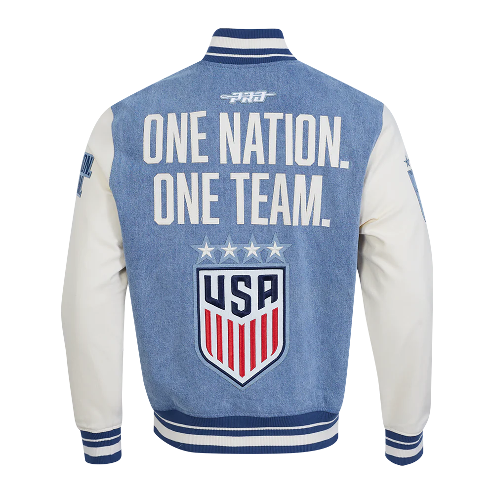 US SOCCER VARSITY BLUES MEN'S DENIM VARSITY JACKET
