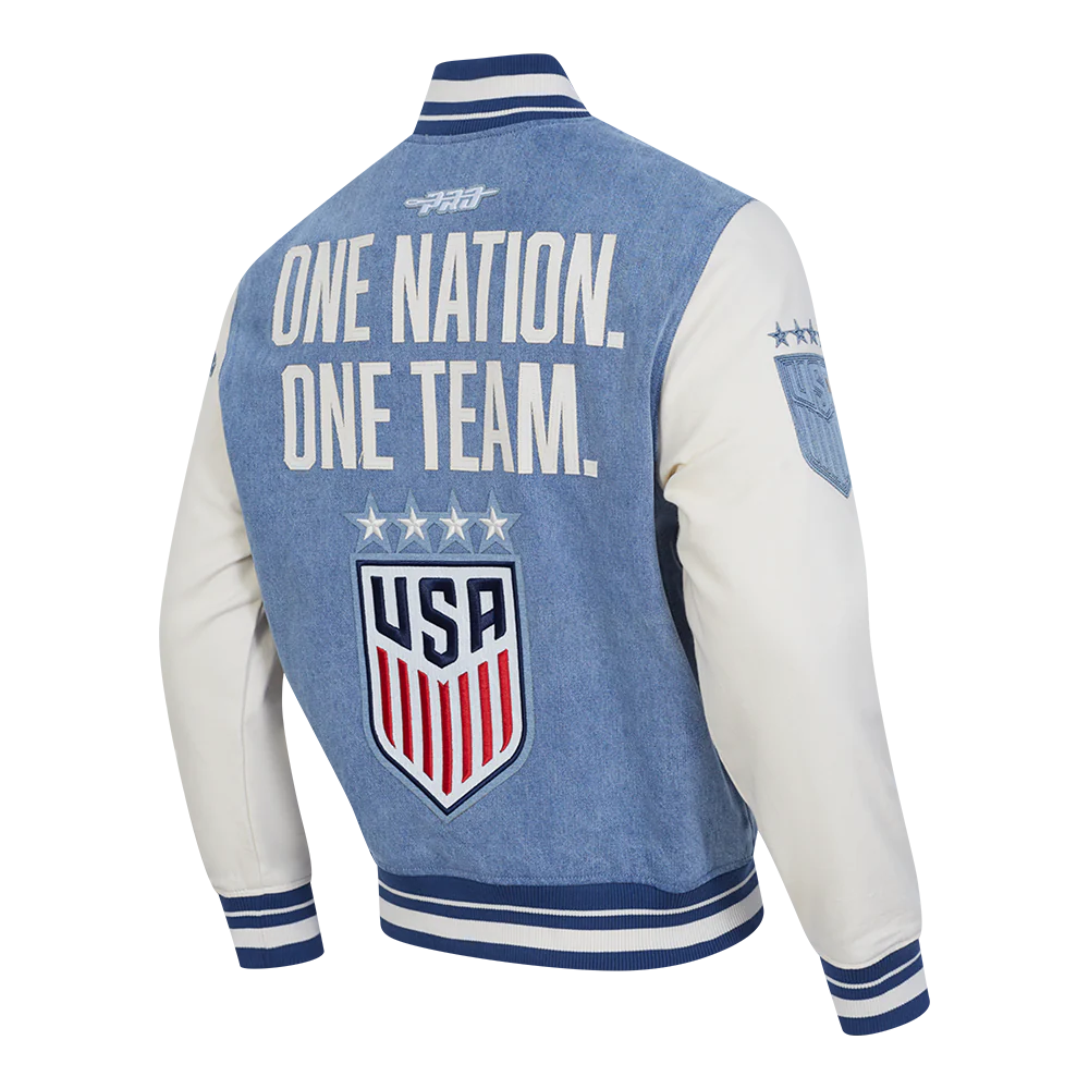 US SOCCER VARSITY BLUES MEN'S DENIM VARSITY JACKET