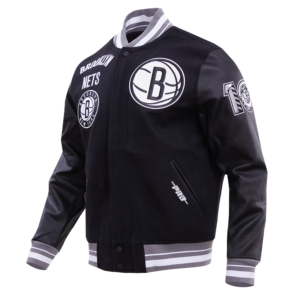 NBA BROOKLYN NETS RETRO CLASSIC MEN'S RIB WOOL VARSITY JACKET