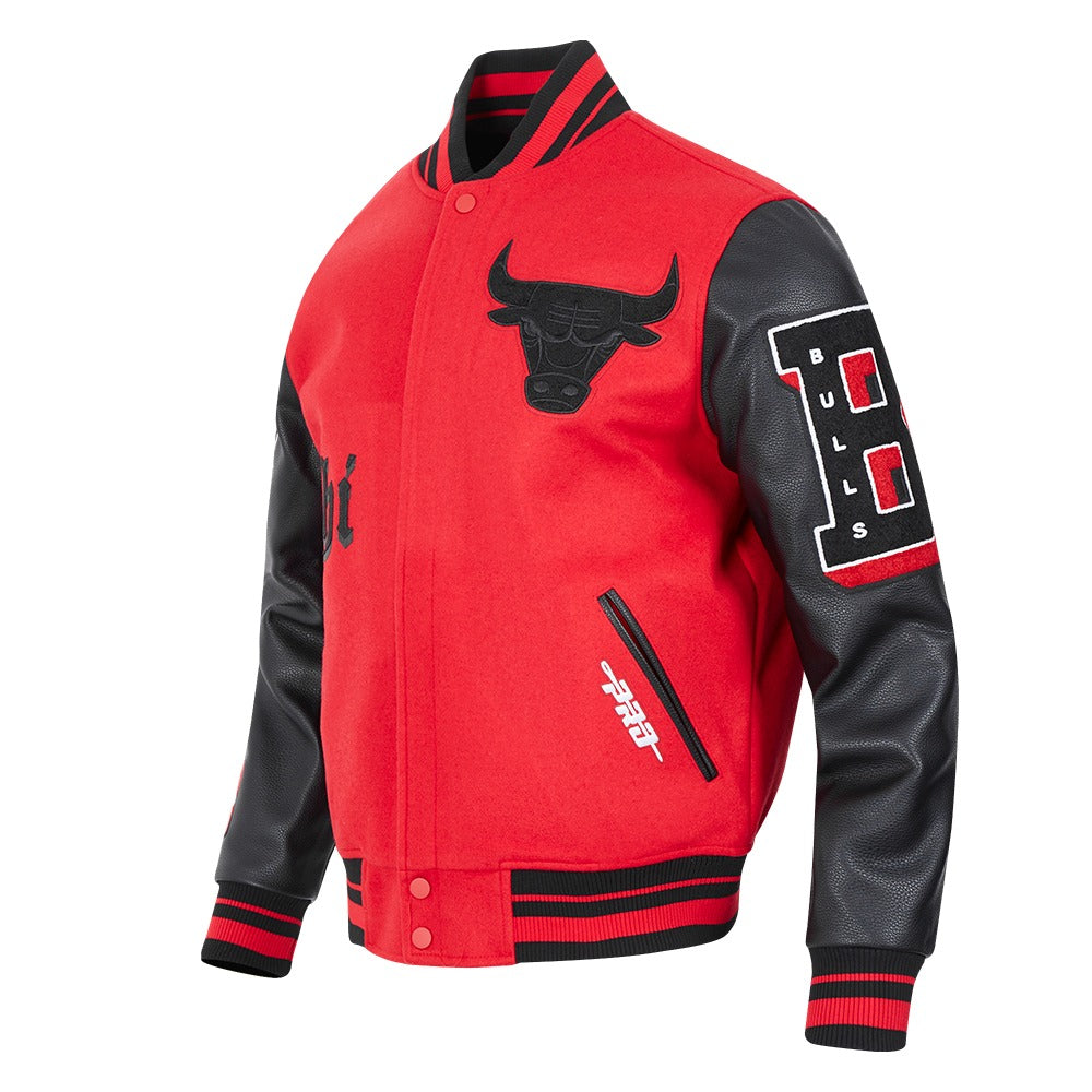 CHICAGO BULLS OLD ENGLISH RIB WOOL VARSITY JACKET