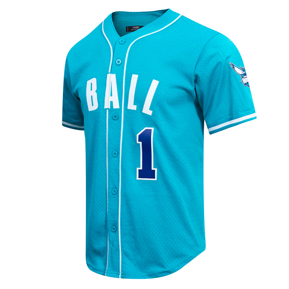 NBA CHARLOTTE HORNETS LAMELO BALL #1 MEN'S MESH BUTTON DOWN SHIRT