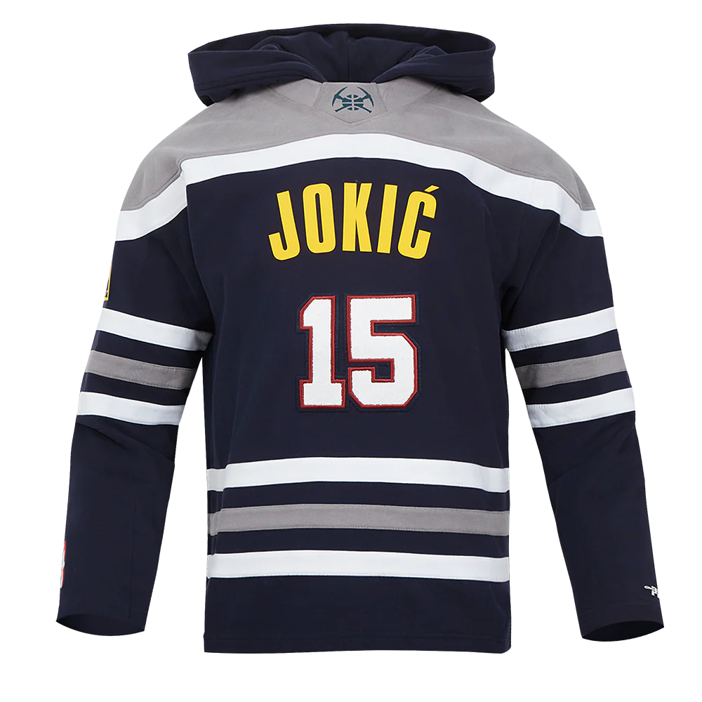 NBA DENVER NUGGETS NIKOLA JOKIC #15 CLASSIC MEN'S FLEECE COLORBLOCK PULLOVER HOODIE