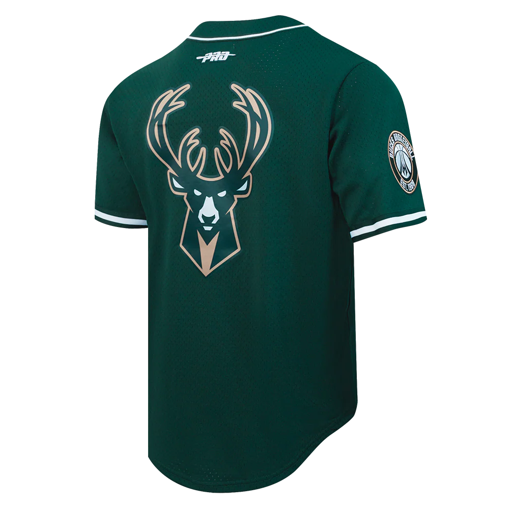 NBA MILWAUKEE BUCKS GIANNIS ANTETOKOUNMPO #34 CLASSIC MESH PNN MEN'S MESH BUTTON DOWN SHIRT
