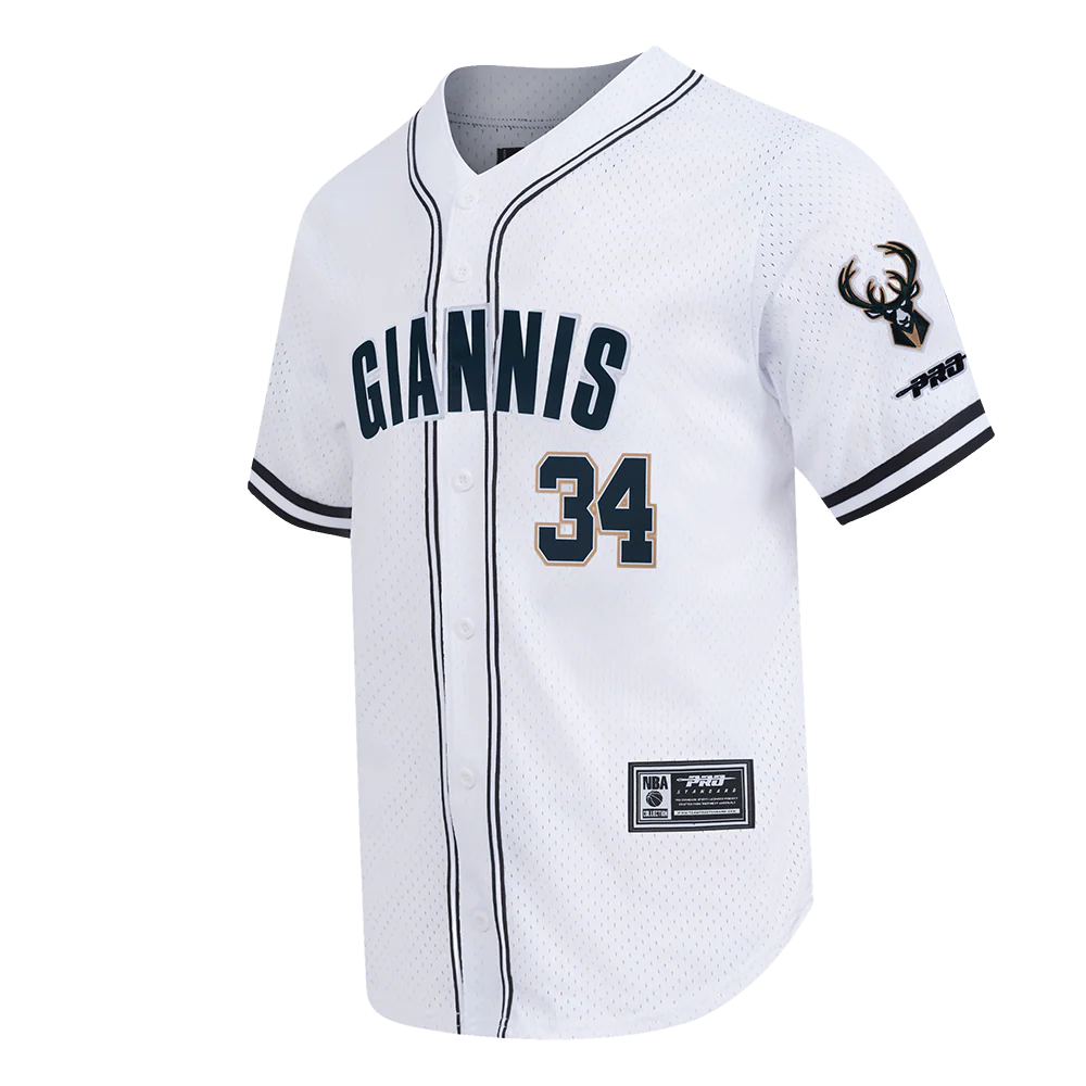 NBA MILWAUKEE BUCKS GIANNIS ANTETOKOUNMPO #34 CLASSIC MESH PNN MEN'S MESH BUTTON DOWN SHIRT