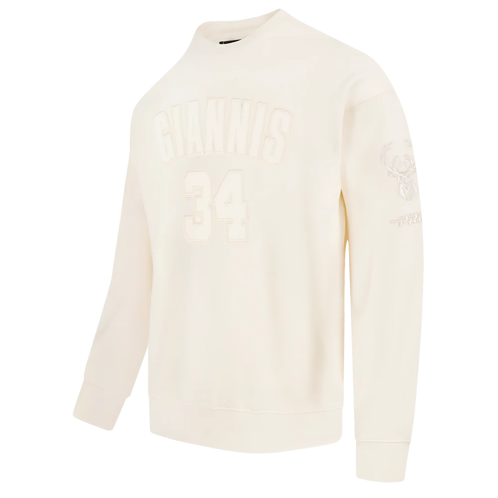 NBA MILWAUKEE BUCKS GIANNIS ANTETOKOUNMPO #34 NEUTRAL PNN MEN'S DROP SHOULDER FLC CREWNECK