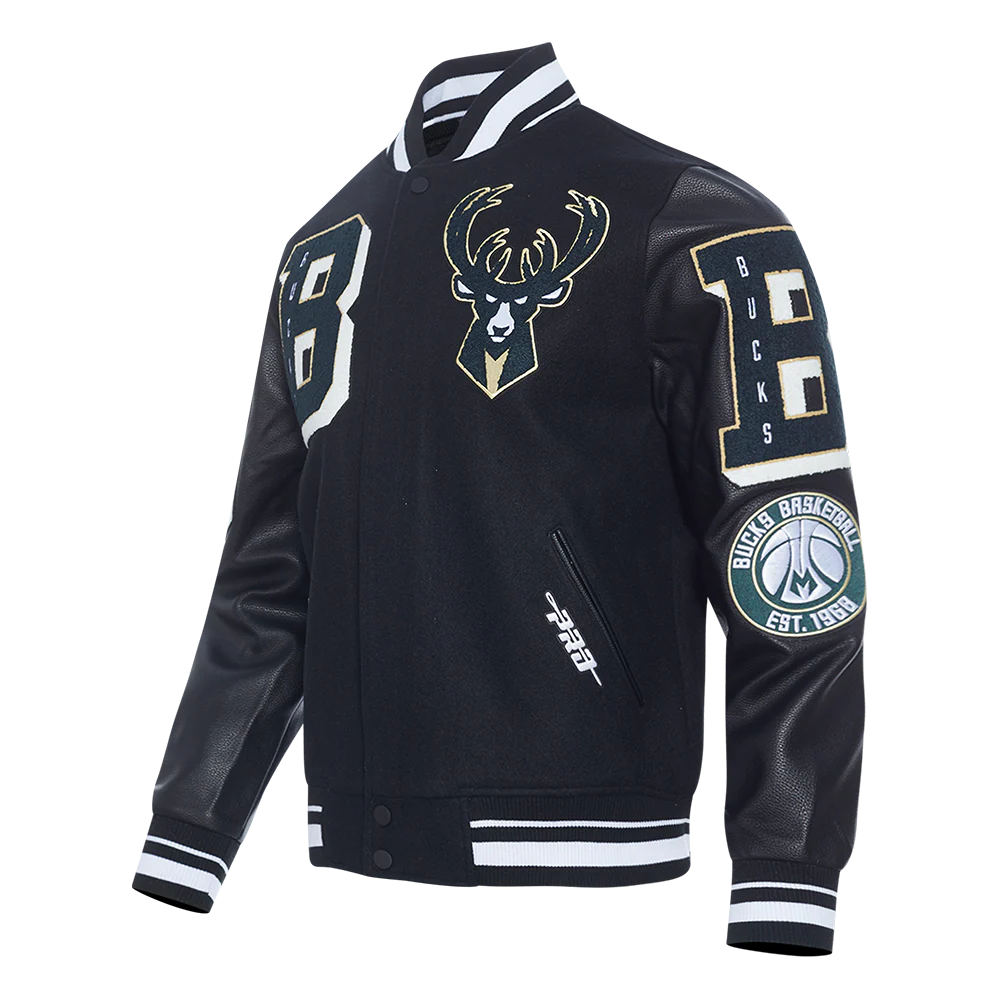 NBA MILWAUKEE BUCKS MASHUP MEN'S RIB WOOL VARSITY JACKET
