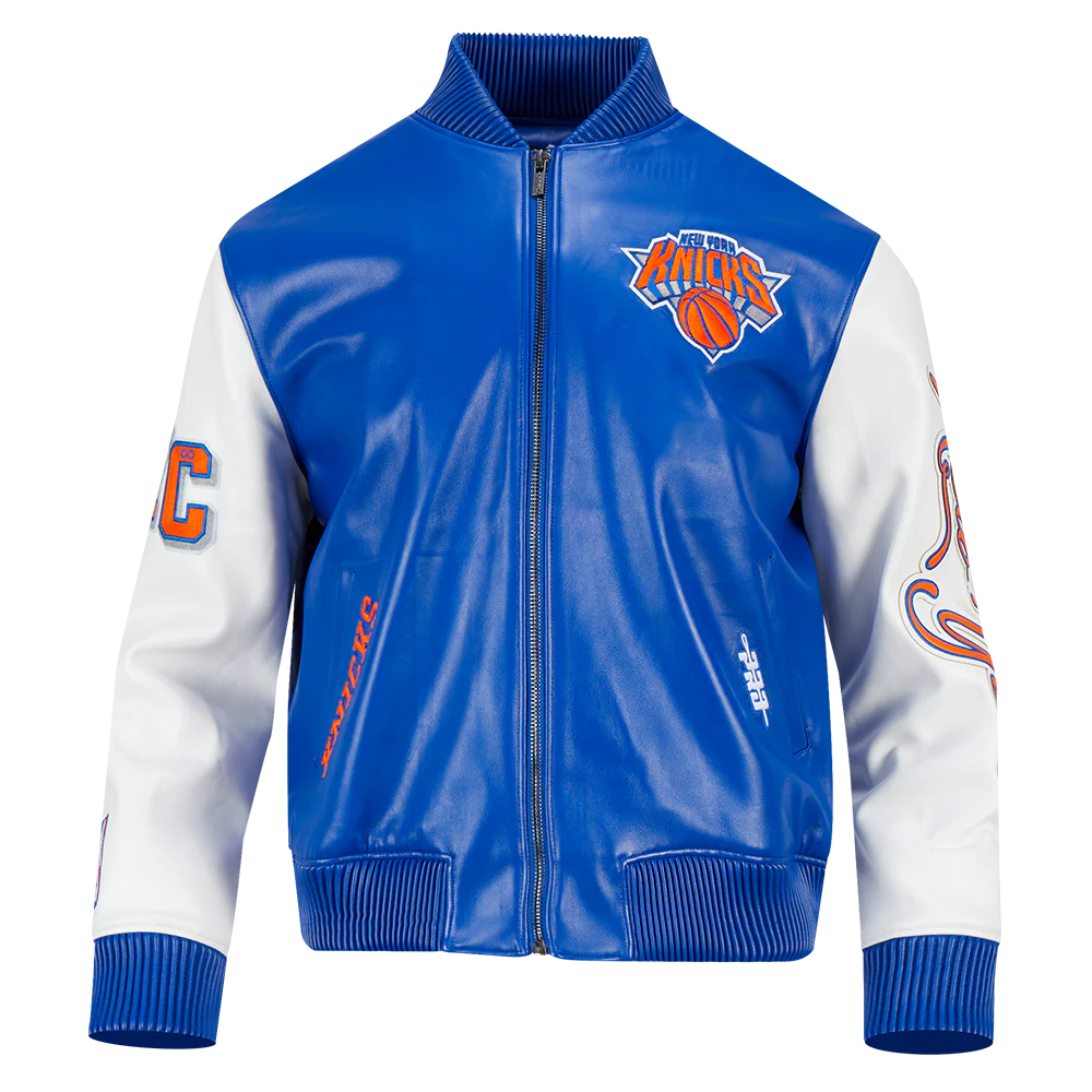 NBA NEW YORK KNICKS CITY SIGNATURE MEN'S LEATHER VARSITY JACKET