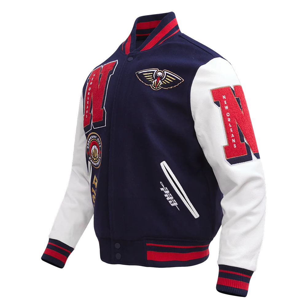 NBA NEW ORLEANS PELICANS MASHUP MEN'S RIB WOOL VARSITY JACKET