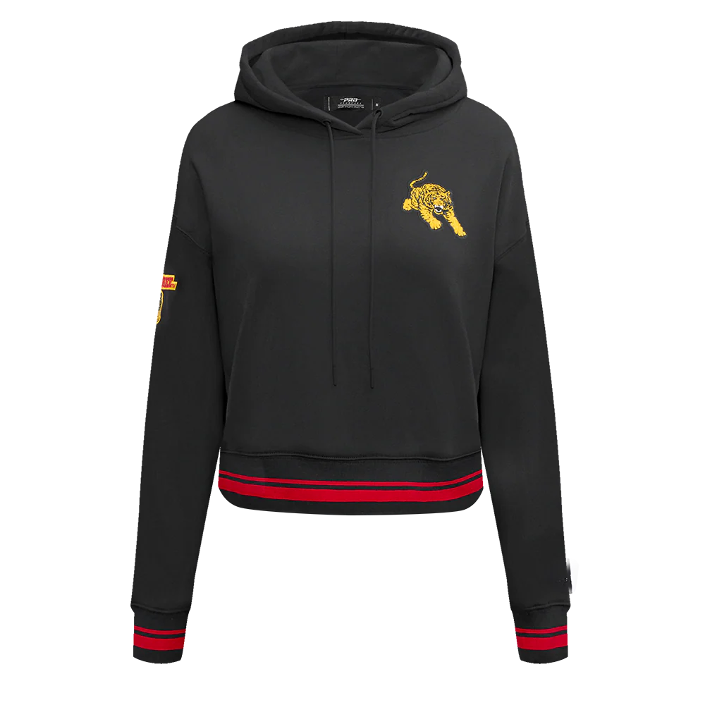 TUSKEGEE UNIVERSITY CLASSIC WOMEN'S RIB FLEECE CROPPED PULLOVER HOODIE