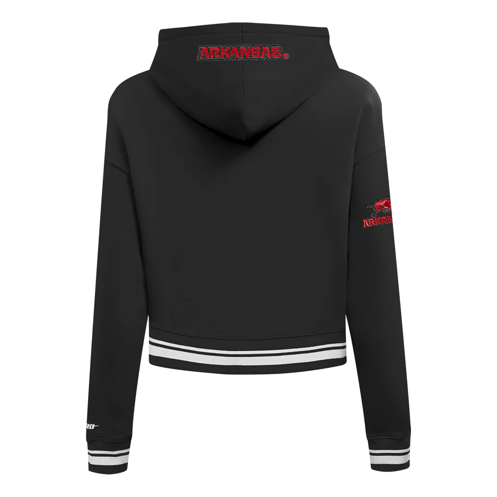 UNIVERSITY OF ARKANSAS FAYETTEVILLE CLASSIC RIB FLEECE CROPPED PULLOVER HOODIE