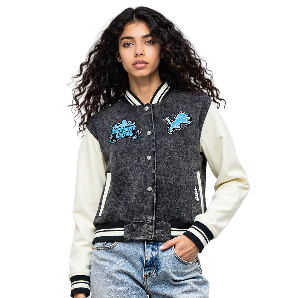 NFL DETROIT LIONS REBEL ATHLETICS WOMEN'S DENIM JACKET