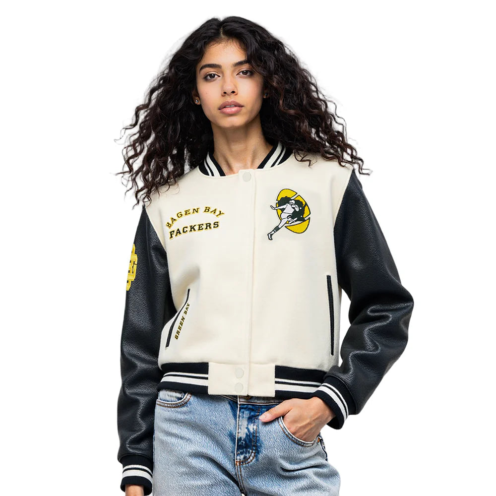 NFL GREEN BAY PACKERS RETRO CLASSIC WOMEN'S RIB WOOL VARSITY JACKET