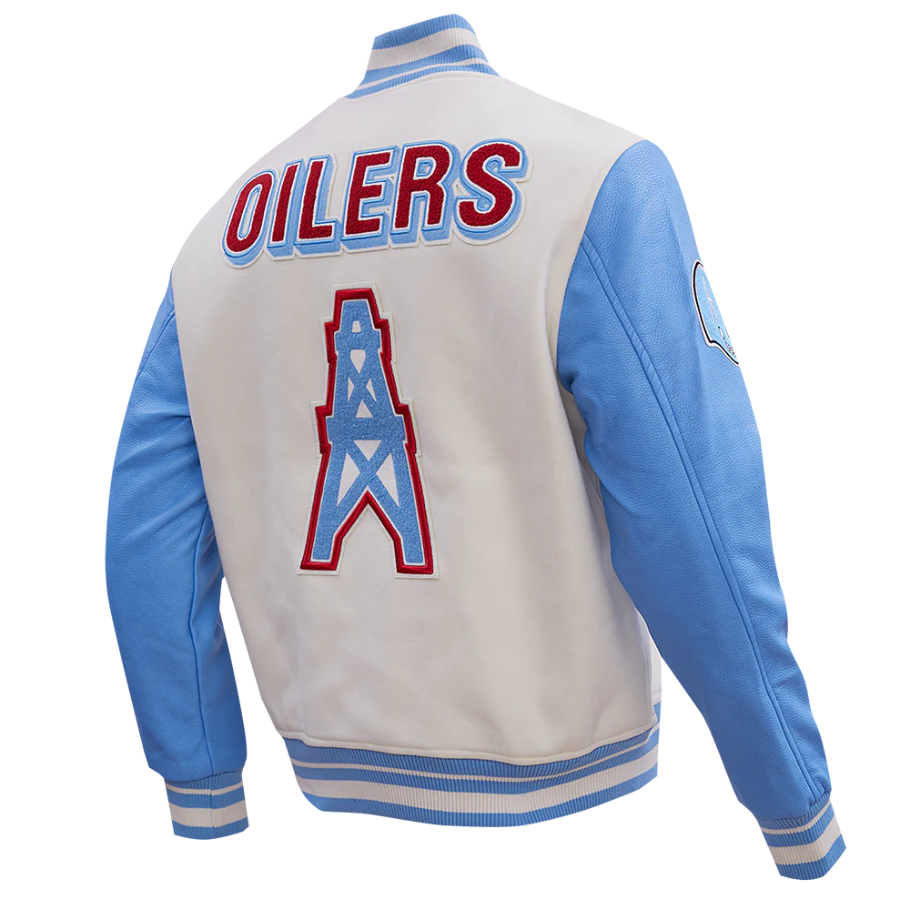 NFL HOUSTON OILERS RETRO CLASSIC MEN'S RIB WOOL VARSITY JACKET