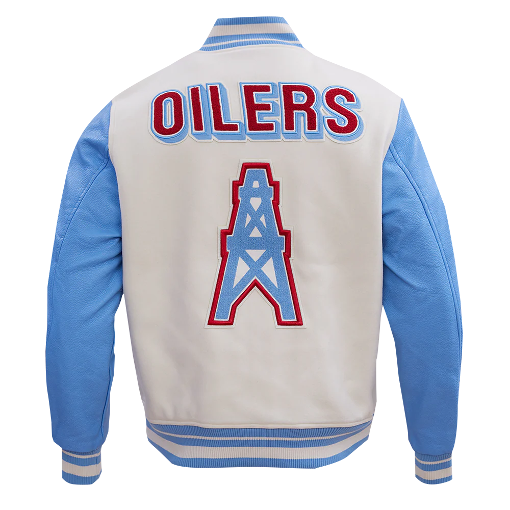 NFL HOUSTON OILERS RETRO CLASSIC MEN'S RIB WOOL VARSITY JACKET