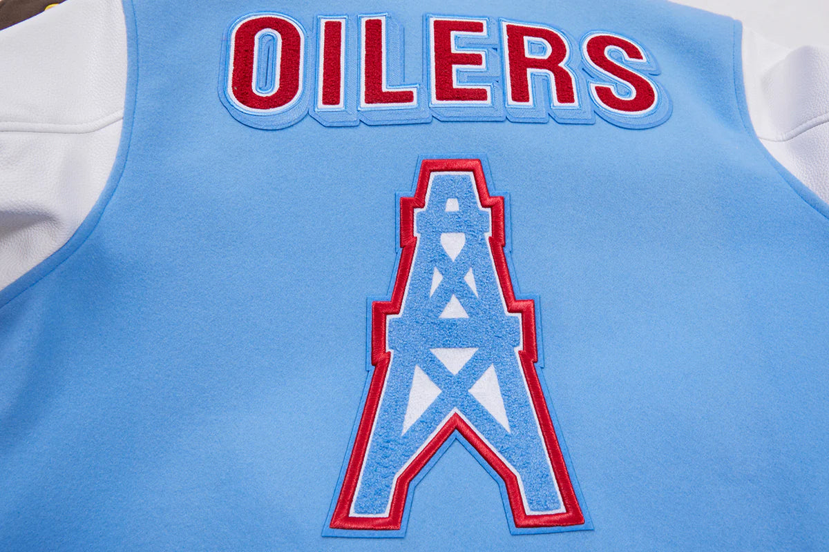 NFL HOUSTON OILERS RETRO CLASSIC MEN'S RIB WOOL VARSITY JACKET