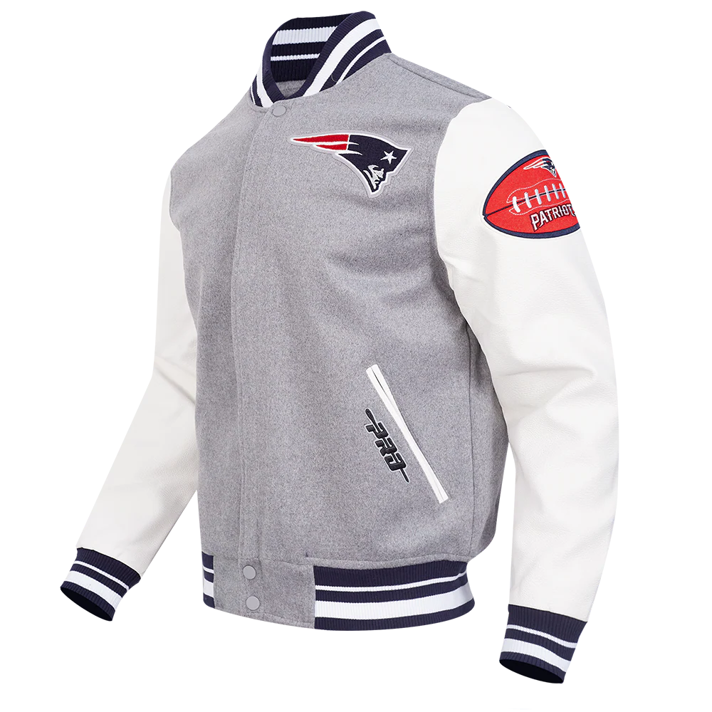 NFL NEW ENGLAND PATRIOTS OLD ENGLISH MEN'S RIB WOOL VARSITY JACKET