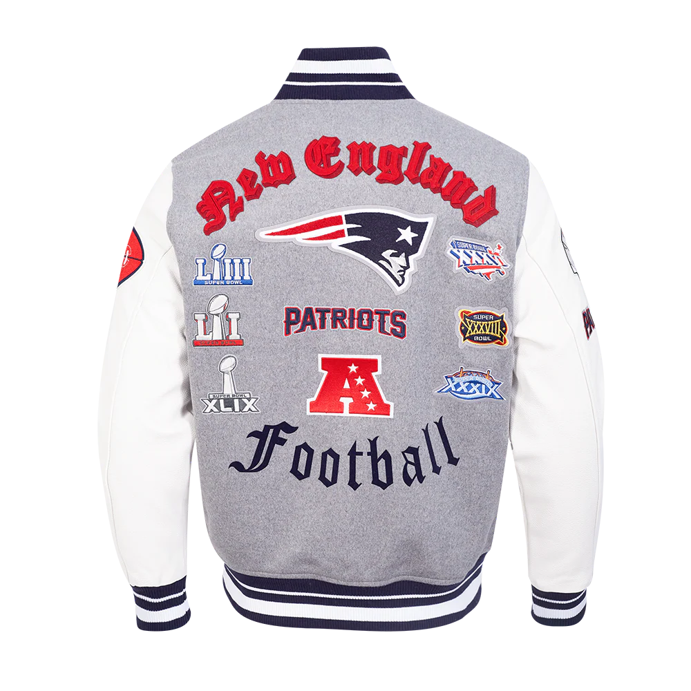 NFL NEW ENGLAND PATRIOTS OLD ENGLISH MEN'S RIB WOOL VARSITY JACKET