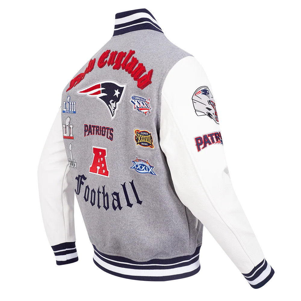 NFL NEW ENGLAND PATRIOTS OLD ENGLISH MEN'S RIB WOOL VARSITY JACKET