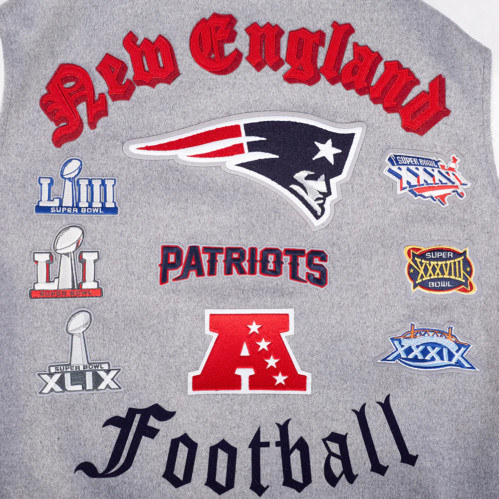 NFL NEW ENGLAND PATRIOTS OLD ENGLISH MEN'S RIB WOOL VARSITY JACKET