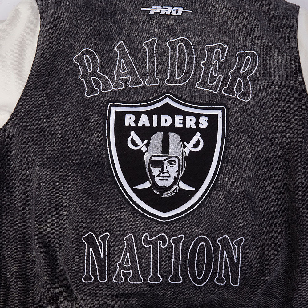 NFL LAS VEGAS RAIDERS REBEL ATHLETICS MEN'S DENIM VARSITY JACKET