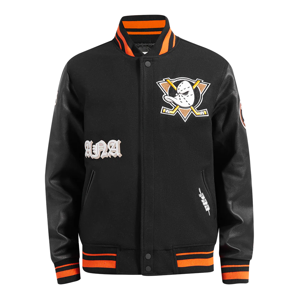 NHL ANAHEIM DUCKS OLD ENGLISH MEN'S RIB WOOL VARSITY JACKET