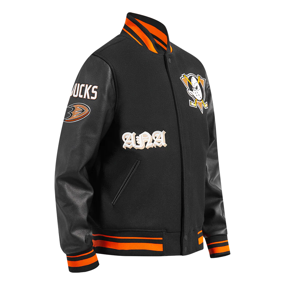 NHL ANAHEIM DUCKS OLD ENGLISH MEN'S RIB WOOL VARSITY JACKET