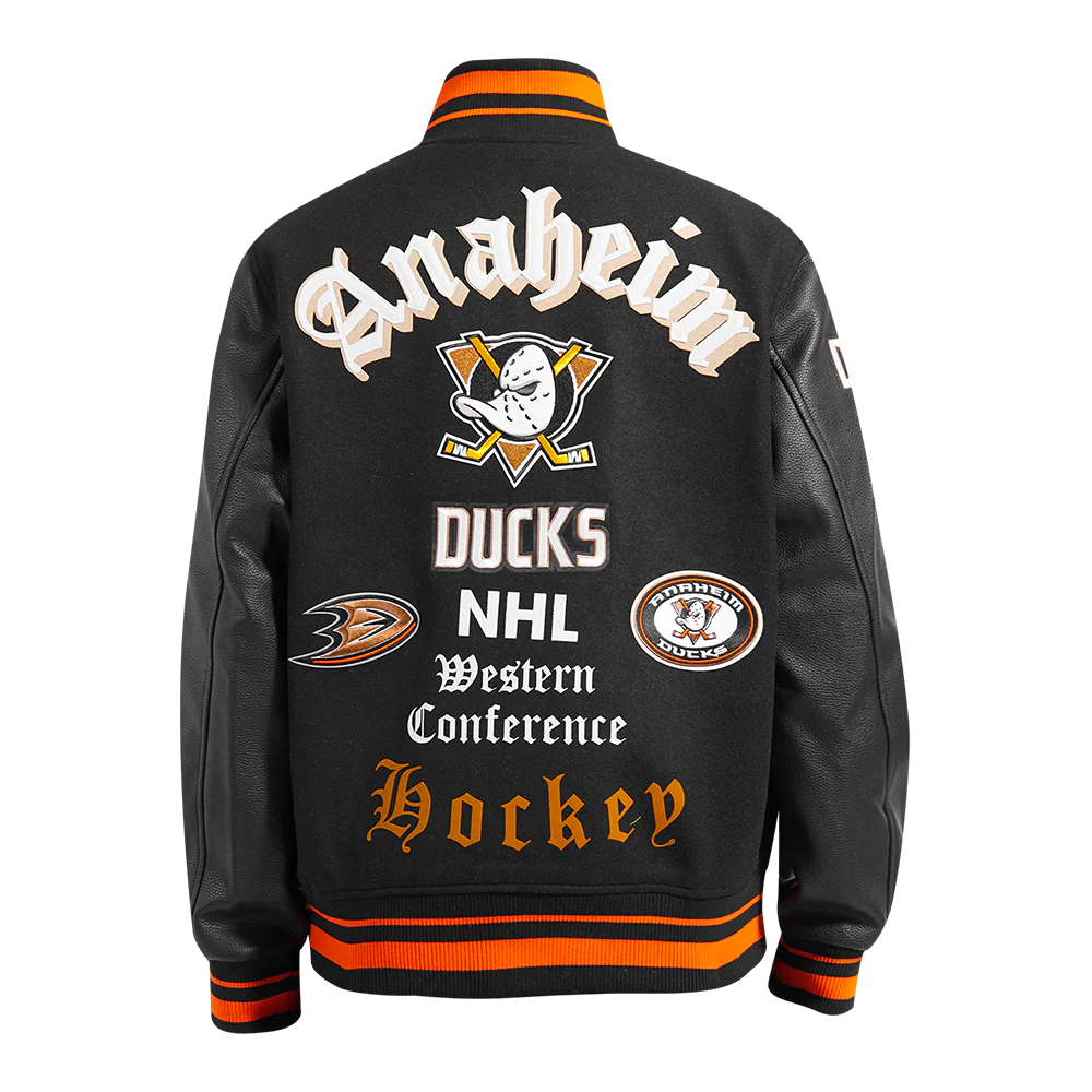 NHL ANAHEIM DUCKS OLD ENGLISH MEN'S RIB WOOL VARSITY JACKET