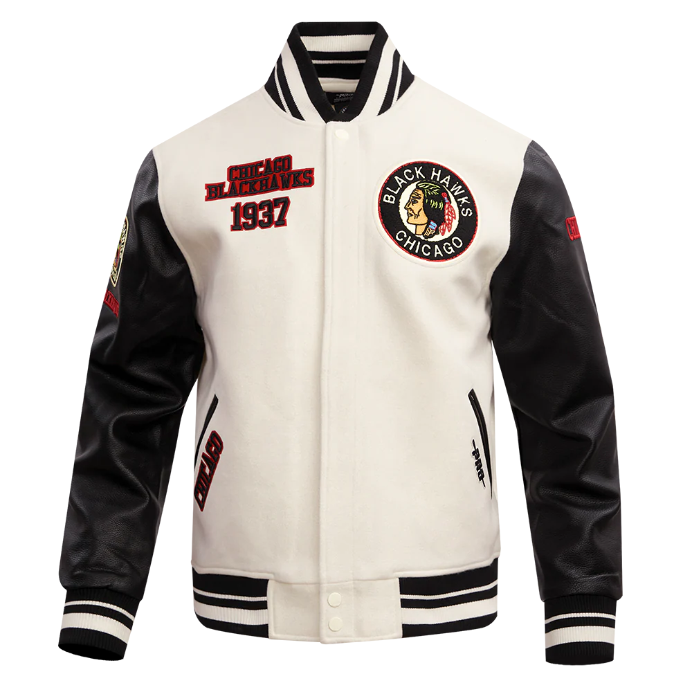 NHL CHICAGO BLACKHAWKS RETRO CLASSIC MEN'S RIB WOOL VARSITY JACKET