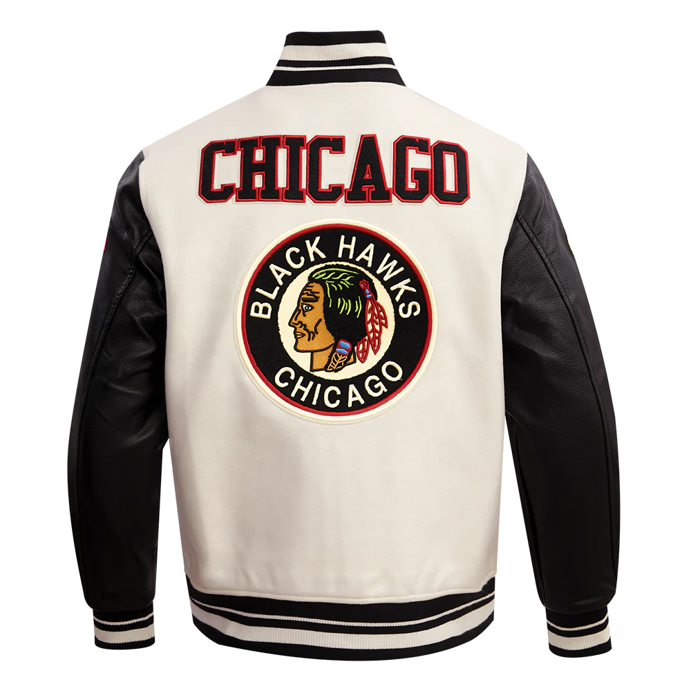 NHL CHICAGO BLACKHAWKS RETRO CLASSIC MEN'S RIB WOOL VARSITY JACKET