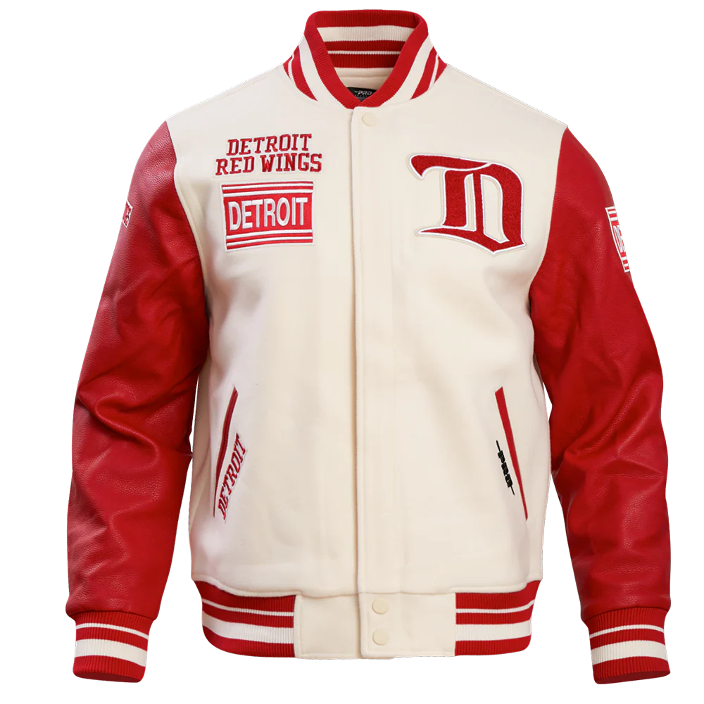 NHL DETROIT RED WINGS RETRO CLASSIC MEN'S RIB WOOL VARSITY JACKET