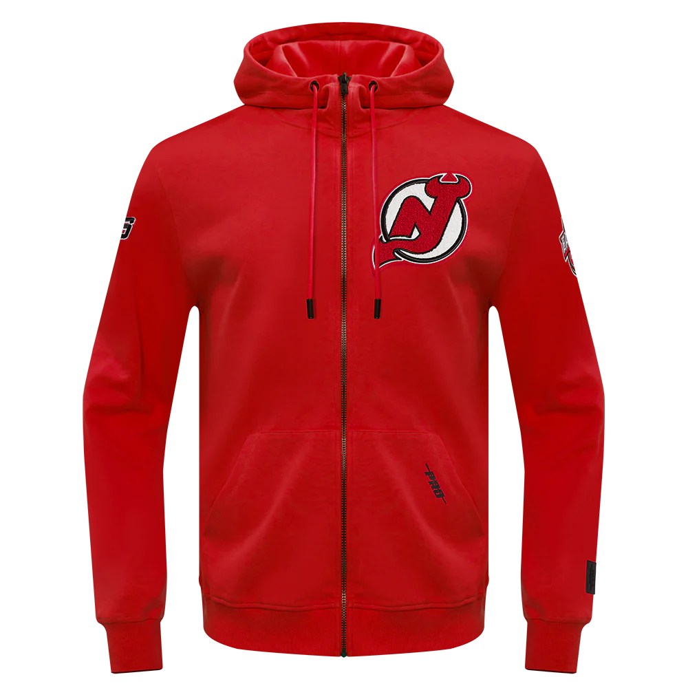 NHL NEW JERSEY DEVILS CLASSIC CHENILLE MEN'S FULL ZIP PULLOVER HOODIE
