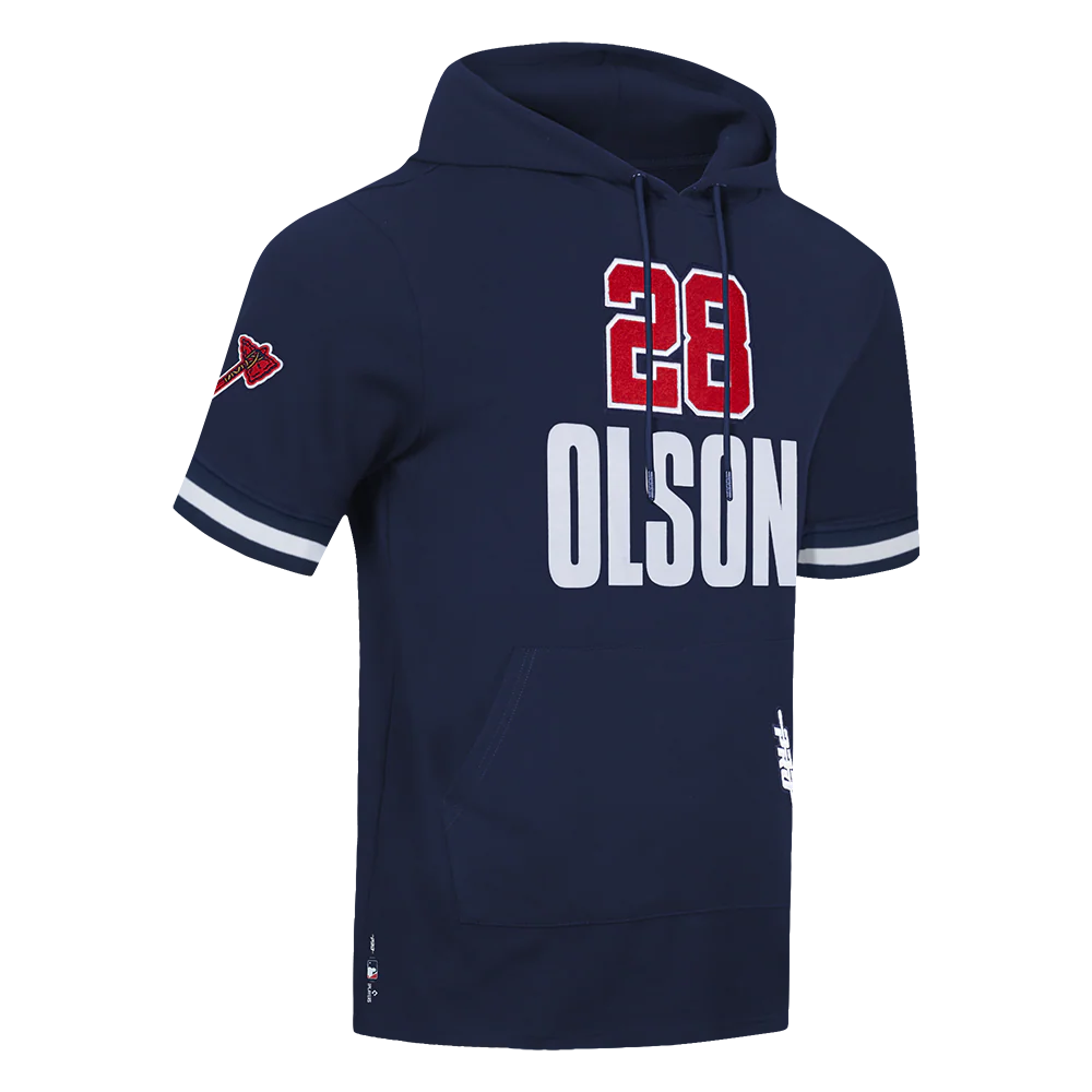 MLB ATLANTA BRAVES MATT OLSON #28 CLASSIC MEN'S SHORT SLEEVE PULLOVER HOODIE