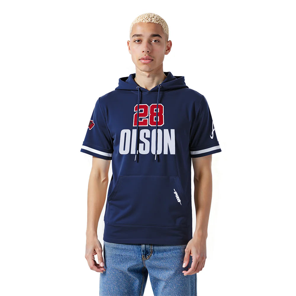 MLB ATLANTA BRAVES MATT OLSON #28 CLASSIC MEN'S SHORT SLEEVE PULLOVER HOODIE