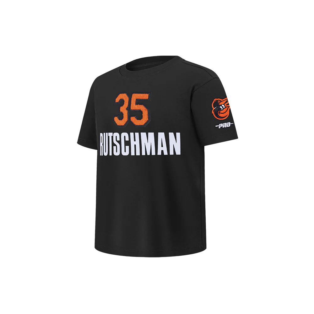 MLB BALTIMORE ORIOLES ADLEY RUTSCHMAN #35 CLASSIC PLAYER NAME AND NUMBER LITTLE BOY'S TEE
