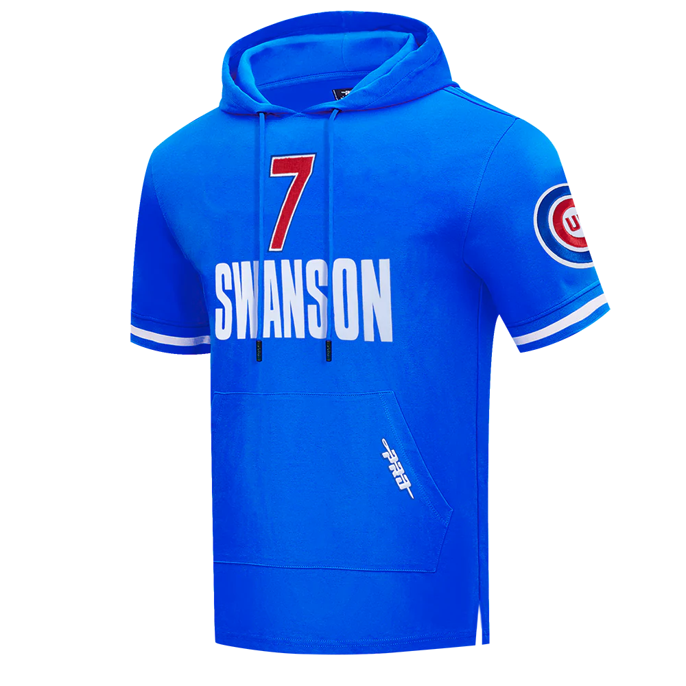 MLB CHICAGO CUBS DANSBY SWANSON #7 CLASSIC MEN'S SHORT SLEEVE PULLOVER HOODIE