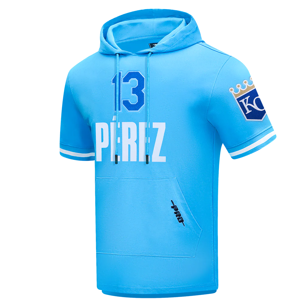 MLB KANSAS CITY ROYALS SALVADOR PEREZ #13 CLASSIC MEN'S SHORT SLEEVE PULLOVER HOODIE