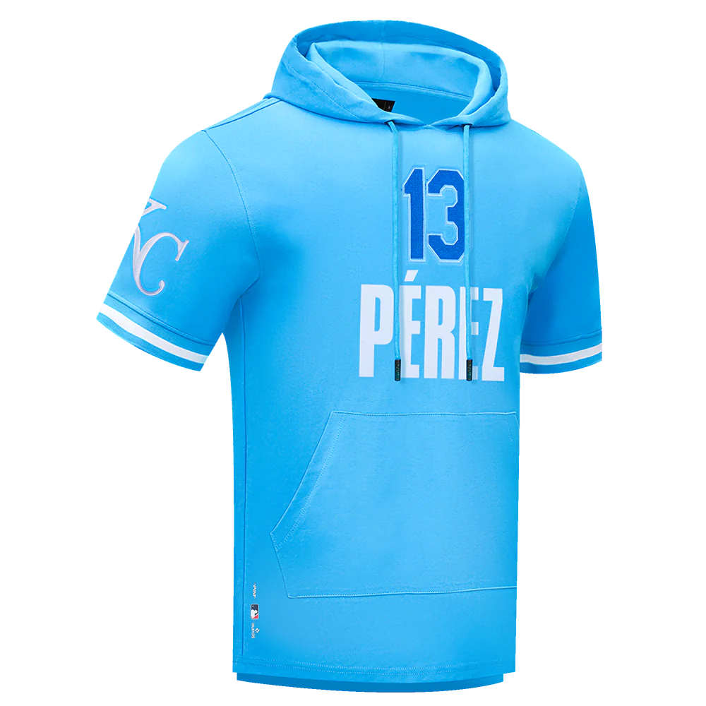 MLB KANSAS CITY ROYALS SALVADOR PEREZ #13 CLASSIC MEN'S SHORT SLEEVE PULLOVER HOODIE
