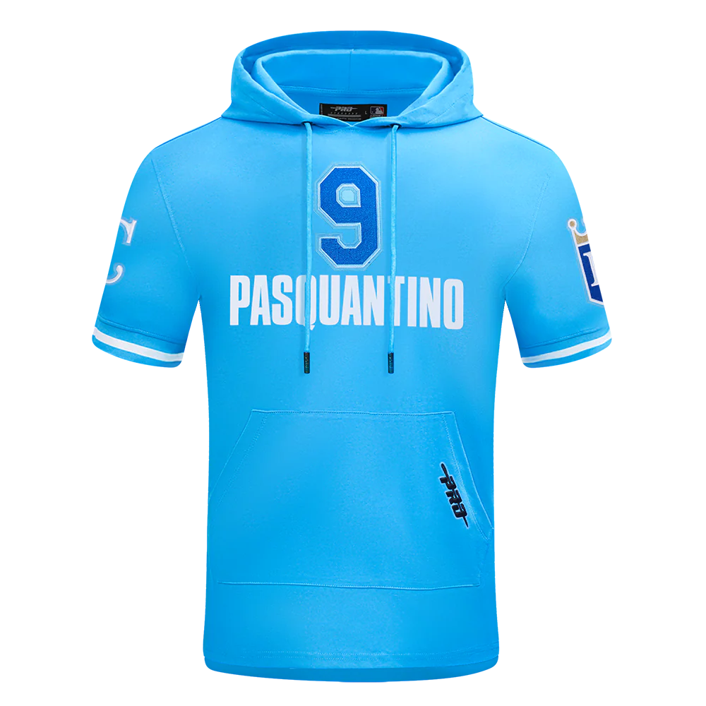 MLB KANSAS CITY ROYALS VINNIE PASQUANTINO #9 CLASSIC MEN'S SHORT SLEEVE PULLOVER HOODIE